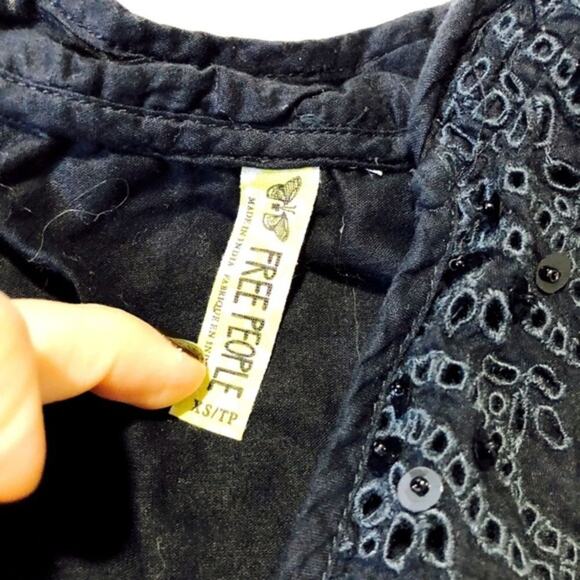 Free People Embellished Black Mini Sundress | Sz XS - Picture 3 of 6